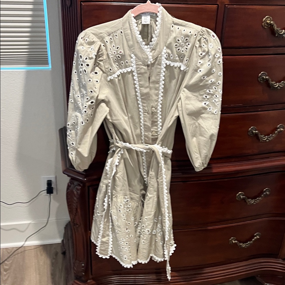 Christian Lacroix sage green  and White Lace Dress.